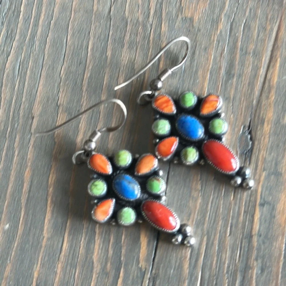 Vintage Don Lucas Multi-Stone Sterling Earrings